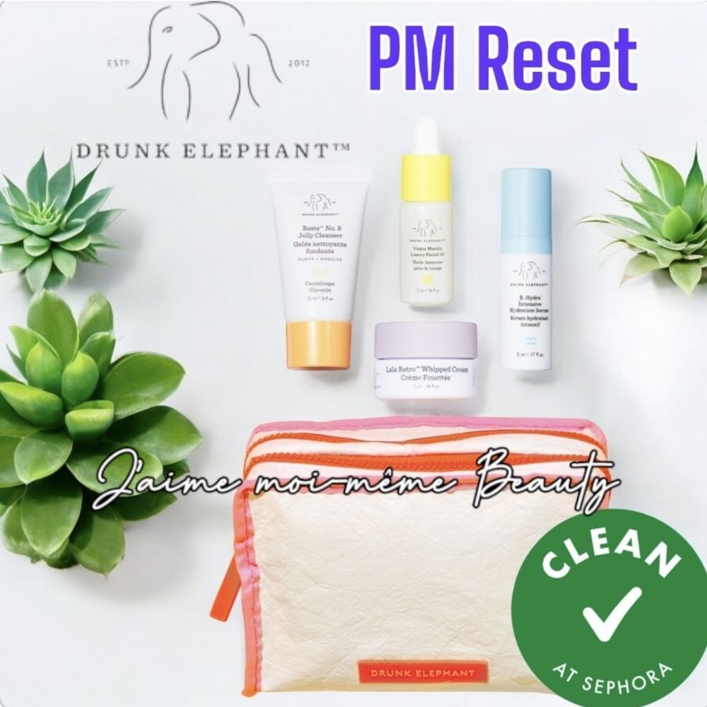 Drunk Elephant PM Reset Jelly Cleanser, Lala Retro, B-Hydra, Marula Oil & Bag